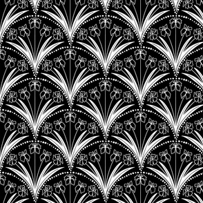 Floral Arches Water Irises Art Nouveau Style white on black