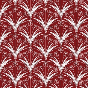 Floral Arches Water Irises Art Nouveau Style Burgundy Red