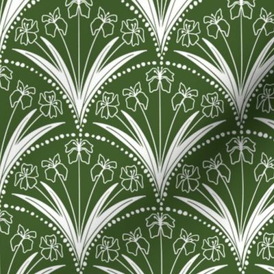 Floral Arches Water Irises Art Nouveau Style Olive Green