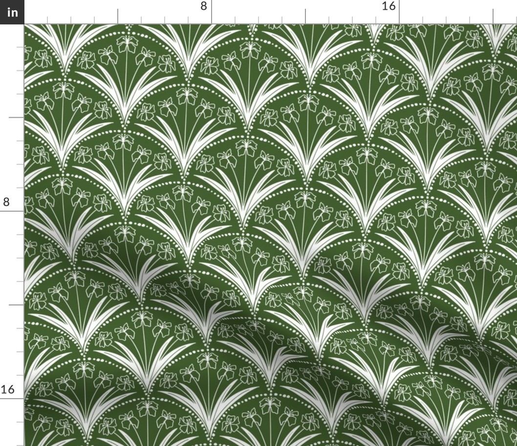 Floral Arches Water Irises Art Nouveau Style Olive Green