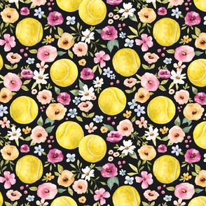 Tennis Balls with Watercolor Floral on Black 12 inch