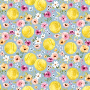 Floral Tennis Balls on Blue 12 inch