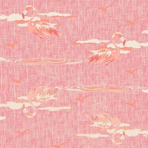 Candy Pink and White Bathroom Birds Wallpaper Decor, Flamingo Art Illustration, Exotic Tropical Paradise Pink White Birds, Sweet Pink Tropical Summer Home Decor