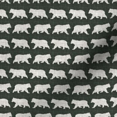 Bears on Linen - Ditsy -  Dark Green and Cream Animal Rustic Cabincore Boys Masculine Men Outdoors Nursery Baby Bear Cabincore