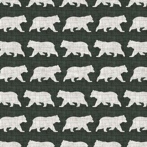 Bears on Linen - Ditsy -  Dark Green and Cream Animal Rustic Cabincore Boys Masculine Men Outdoors Nursery Baby Bear Cabincore