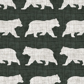 Bears on Linen - Large -  Dark Green and Cream Animal Rustic Cabincore Boys Masculine Men Outdoors Nursery Baby Bear Cabincore