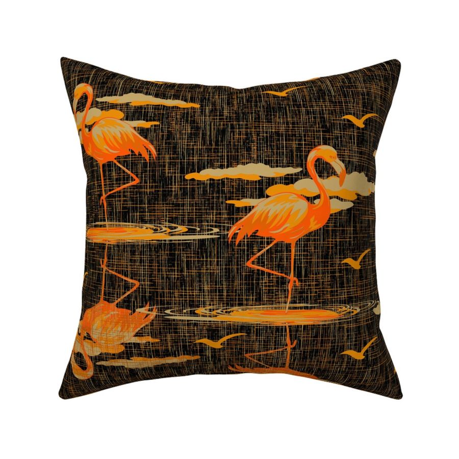 Burnt Neon Orange Flamingos, Exotic Maximalist Wallpaper, Quirky Tropical Wallpaper Pattern, Bird Art Inspired Decor, Bright Dark Orange Yellow Linen Texture, Exotic Birds, Tropical Birds, Flamingo Art, Flamingo Habitat, Tropical Summer, Bird Wildlife Art