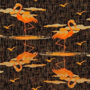 Burnt Neon Orange Flamingos, Exotic Maximalist Wallpaper, Quirky Tropical Wallpaper Pattern, Bird Art Inspired Decor, Bright Dark Orange Yellow Linen Texture, Exotic Birds, Tropical Birds, Flamingo Art, Flamingo Habitat, Tropical Summer, Bird Wildlife, Bi