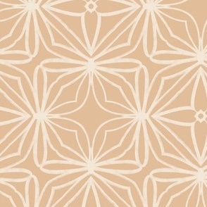Large scale caramel taupe beige cream neutral four point geometric elegant Christmas star and floral for pretty wallpaper, duvet covers, sheets, tablecloth, nondirectional, multi directional, curtains, and soft furnishings