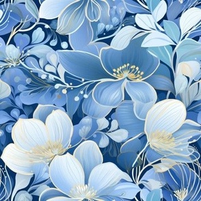 Serenity Blossom: Tranquil Blue Florals 