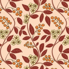 Enchanting Vines: Floral and Berry Trellis Fabric for Timeless Elegance Pink Beige Red Orange