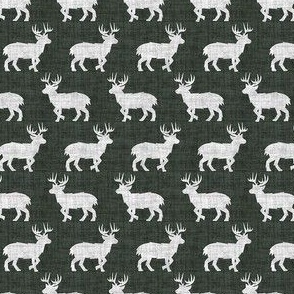 Shaggy Deer on Linen - Ditsy - Dark Green Animal Rustic Cabincore Boys Masculine Men Outdoors Hunting Cabincore