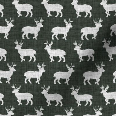 Shaggy Deer on Linen - Small - Dark Green Animal Rustic Cabincore Boys Masculine Men Outdoors Hunting Cabincore