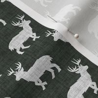 Shaggy Deer on Linen - Small - Dark Green Animal Rustic Cabincore Boys Masculine Men Outdoors Hunting Cabincore