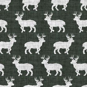 Shaggy Deer on Linen - Small - Dark Green Animal Rustic Cabincore Boys Masculine Men Outdoors Hunting Cabincore