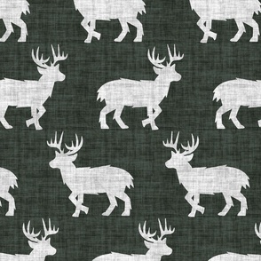 Shaggy Deer on Linen - Large - Dark Green Animal Rustic Cabincore Boys Masculine Men Outdoors Hunting Cabincore