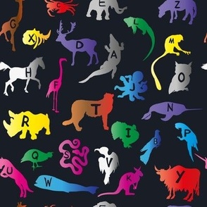 African animals with font. Gradient, children's illustration. Teaching