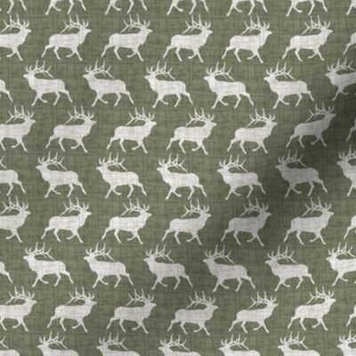 Elk on Linen - Ditsy - Green and Cream Animal Rustic Cabincore Boys Masculine Men Outdoors Hunting Cabincore Hunters