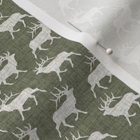 Elk on Linen - Ditsy - Green and Cream Animal Rustic Cabincore Boys Masculine Men Outdoors Hunting Cabincore Hunters