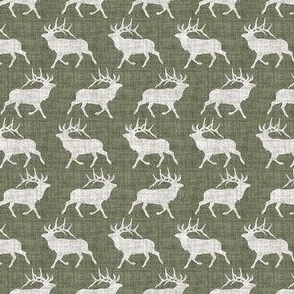 Elk on Linen - Ditsy - Green and Cream Animal Rustic Cabincore Boys Masculine Men Outdoors Hunting Cabincore Hunters