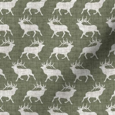 Elk on Linen - Small - Green and Cream Animal Rustic Cabincore Boys Masculine Men Outdoors Hunting Cabincore Hunters