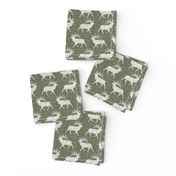 Elk on Linen - Small - Green and Cream Animal Rustic Cabincore Boys Masculine Men Outdoors Hunting Cabincore Hunters
