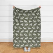 Elk on Linen - Large - Green and Cream Animal Rustic Cabincore Boys Masculine Men Outdoors Hunting Cabincore Hunters