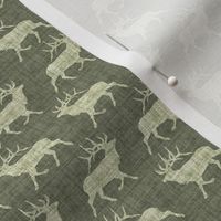 Elk on Linen - Ditsy - Green Animal Rustic Cabincore Boys Masculine Men Outdoors Hunting Cabincore Hunters