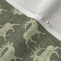 Elk on Linen - Small - Green Animal Rustic Cabincore Boys Masculine Men Outdoors Hunting Cabincore Hunters