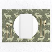 Elk on Linen - Medium - Green Animal Rustic Cabincore Boys Masculine Men Outdoors Hunting Cabincore Hunters