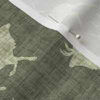 Elk on Linen - Medium - Green Animal Rustic Cabincore Boys Masculine Men Outdoors Hunting Cabincore Hunters