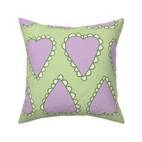 Scalloped Hearts - Large - Pastel Green and Purple