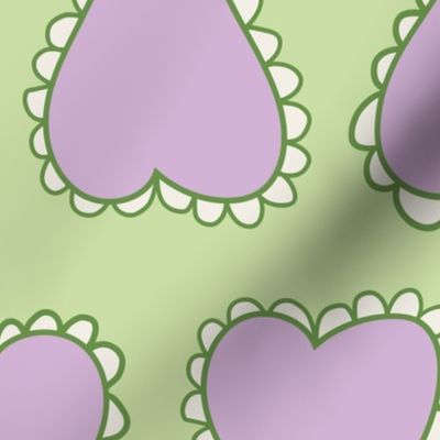 Scalloped Hearts - Large - Pastel Green and Purple