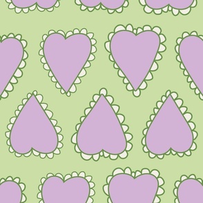 Scalloped Hearts - Large - Pastel Green and Purple