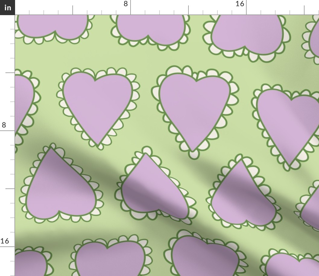 Scalloped Hearts - Large - Pastel Green and Purple