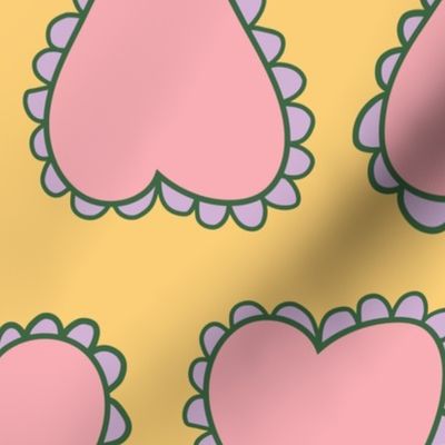 Scalloped Hearts - Large - Pastel Yellow and Pink