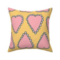 Scalloped Hearts - Large - Pastel Yellow and Pink