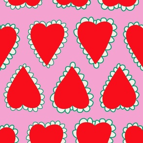 Scalloped Hearts - Large - Lucious Red and Pink