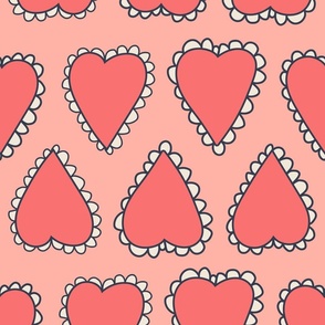 Scalloped Hearts - Large - Peach