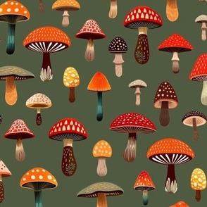 Mushrooms on forest green