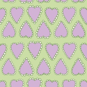 Scalloped Hearts - Medium - Pastel Green and Purple