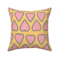 Scalloped Hearts - Medium - Pastel Yellow and Pink
