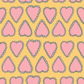 Scalloped Hearts - Medium - Pastel Yellow and Pink