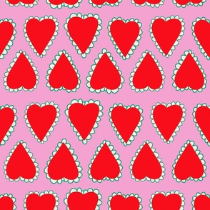 Scalloped Hearts - Medium - Lucious Red and Pink