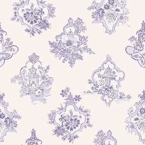 Toile Medallion Lavender on Bone