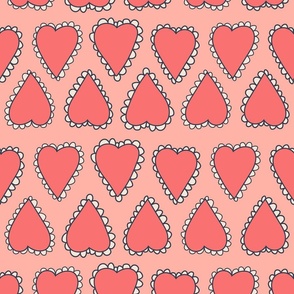 Scalloped Hearts - Medium - Peach