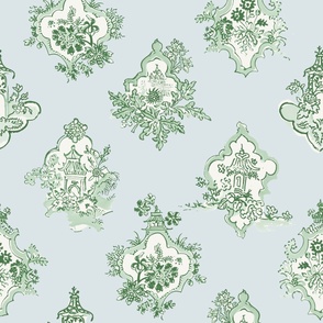 Toile Medallion Kelly Green on Eggshell