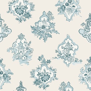 Toile Medallion French Blue on Bone