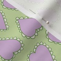 Scalloped Hearts - Small - Pastel Green and Purple
