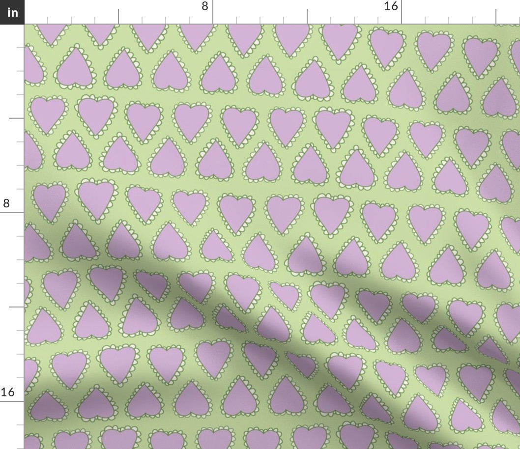 Scalloped Hearts - Small - Pastel Green and Purple